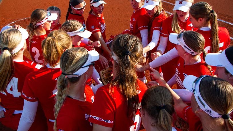 The Miami University softball team won two games Saturday to advance to the NCAA regional finals today vs. host Northwestern. The RedHawks must beat the Wildcats twice today to advance. Will Corey/Miami Athletics photo