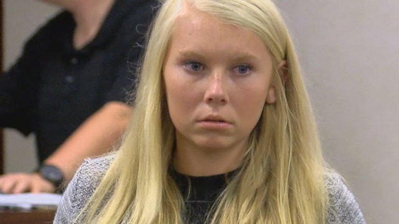 Brooke Skylar Richardson makes her first court appearance in Franklin Municipal Court in Franklin, Ohio on Friday, July 21, 2017. Richardson is charged with reckless homicide in a baby’s death. Warren County Prosecutor David Fornshell said Friday that the charge was based upon evidence that the infant was “born alive and was not a stillborn baby.” The remains were found July 14 near a home in Carlisle, about 40 miles (64 kilometers) north of Cincinnati. (FOX19 NOW/Michael Buckingham via AP)