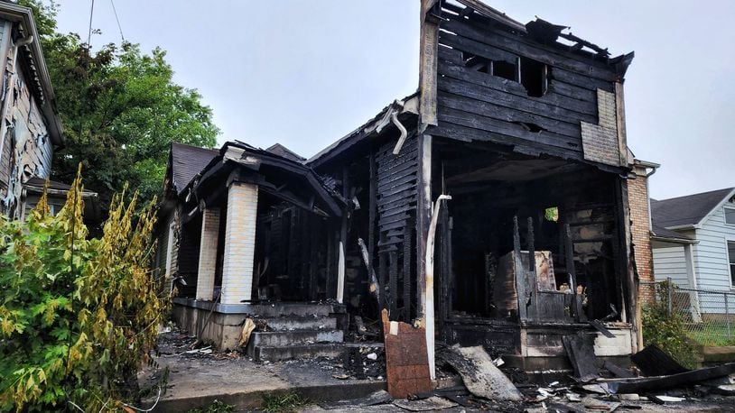 This house in the 1700 block of Manchester Avenue was severely damaged by a fire Sunday night. The only resident and Middletown firefighters were not injured, officials said. The cause of the fire is being investigated, according to officials. NICK GRAHAM/STAFF