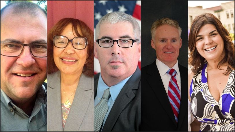 Five candidates (from left) Mark Anthony Barker, Dora Bronston, Roy Gordon, Joe Mulligan and Amy Vitori are running for two open seats on Middletown City Council.