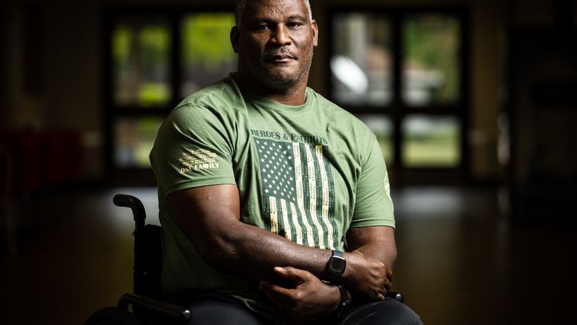 U.S. Army Lt. Col. Greg Gadson lost his legs above the knee during IED attack in Bagdad in 2007. Gadson is in town this weekend for Warrior Weekend to Remember and will be a guest speaker Sunday at Berachah Church in Middletown. NICK GRAHAM / STAFF