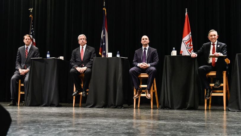 The Journal-News, WLWT-TV and Miami University presented the fifth Ohio Democratic Party-sanctioned debate in April 2018 for gubernatorial candidates. Candidates debated in Finkelman Auditorium at Miami University Regionals campus in Middletown where hundreds of people attended. NICK GRAHAM/FILE