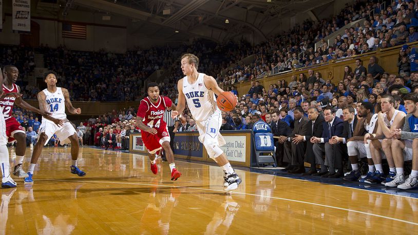 Luke Kennard dribbles toward the basket Oct. 30 during Duke’s 112-68 exhibition victory over Florida Southern at Cameron Indoor Stadium in Durham, N.C.