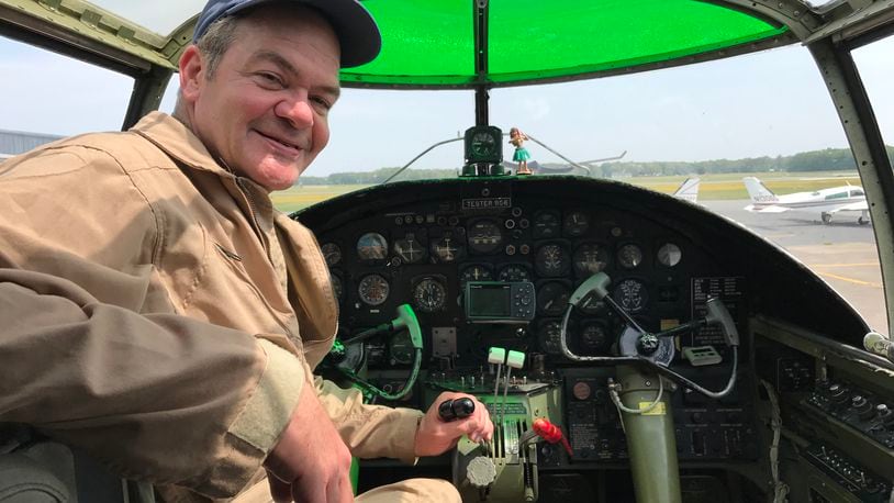 The Cincinnati War Birds and Champaign Aviation Museum will have on display its B-25 bomber called Champaign Gal at the Butler County Airport from 9 a.m. to 5 p.m. on Saturday, Aug. 19, 2023. Admission is free, but cockpit tours are $5 per person. Pictured is Terry Senger, of Fairfield and volunteer at the museum in the cockpit. PROVIDED.