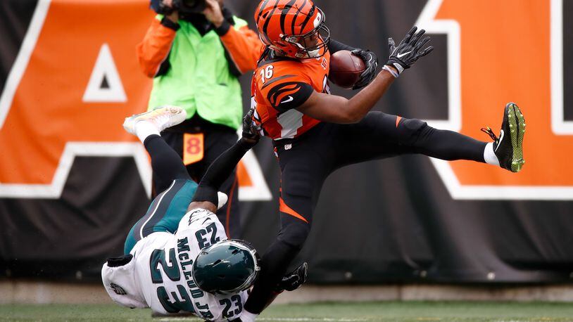 CINCINNATI, OH - DECEMBER 4: Rodney McLeod #23 of the Philadelphia Eagles tackles Cody Core #16 of the Cincinnati Bengals preventing a touchdown during the first quarter at Paul Brown Stadium on December 4, 2016 in Cincinnati, Ohio. (Photo by Gregory Shamus/Getty Images)