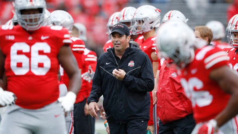 COLUMBUS, OH - SEPTEMBER 08: Acting head coach Ryan Day of the Ohio State Buckeyes looks on before the game against the Rutgers Scarlet Knights at Ohio Stadium on September 8, 2018 in Columbus, Ohio. (Photo by Joe Robbins/Getty Images)