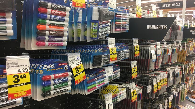 The Meijer store at 5858 N. Springboro Pike in Moraine has its seasonal and office supply sections stocked for back-to-school shopping during the tax-free weekend Aug. 3-5. STAFF PHOTO / HOLLY SHIVELY