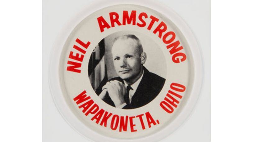 This “Neil Armstrong Wapakoneta, Ohio” button from The Armstrong Family Collection is being auctioned. Armstrong was born in Wapakoneta and was a graduate of the city’s Blume High School. Later, he lived near Lebanon in Warren County. HERITAGE AUCTIONS