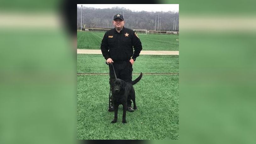Butler County Sheriff’s Office Corrections Officer Jason Schultz and K-9 partner Thunder are completing training to sniff out contraband in the jail BUTLER COUNTY SHERIFF’S OFFICE