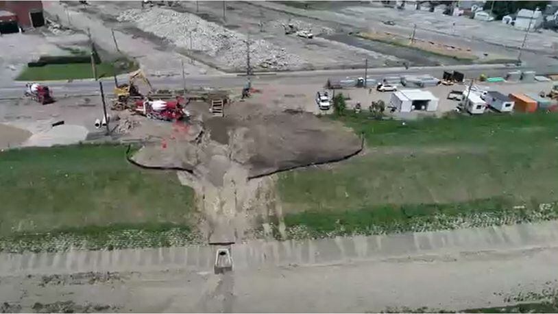 Here’s a photo that shows why Hamilton last month had to shut down part of North B Street and the Black Street Bridge: Construction crews had to dig up B Street to install a four-foot-wide storm-sewer pipe that will drain the site of the under-construction Spooky Nook Sports Champion Mill indoor sports complex and convention center. PROVIDED