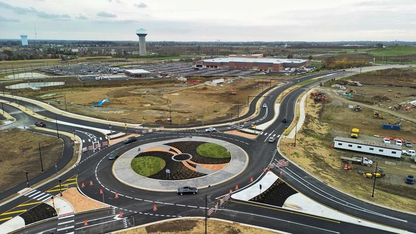 Big roadway projects like the new Veterans Boulevard roundabout near the Liberty Way and Cox Road intersection on the border of Liberty and West Chester townships are on tap for Butler County this year. NICK GRAHAM/STAFF