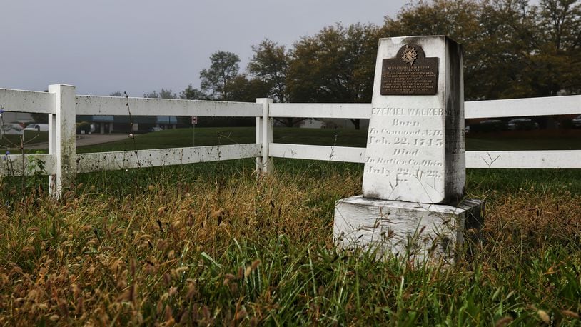 Ezekiel Walker, a Revolutionary War soldier, is buried just a few hundred feet from the Ohio 4 and Seward Road intersection in Fairfield. NICK GRAHAM / STAFF
