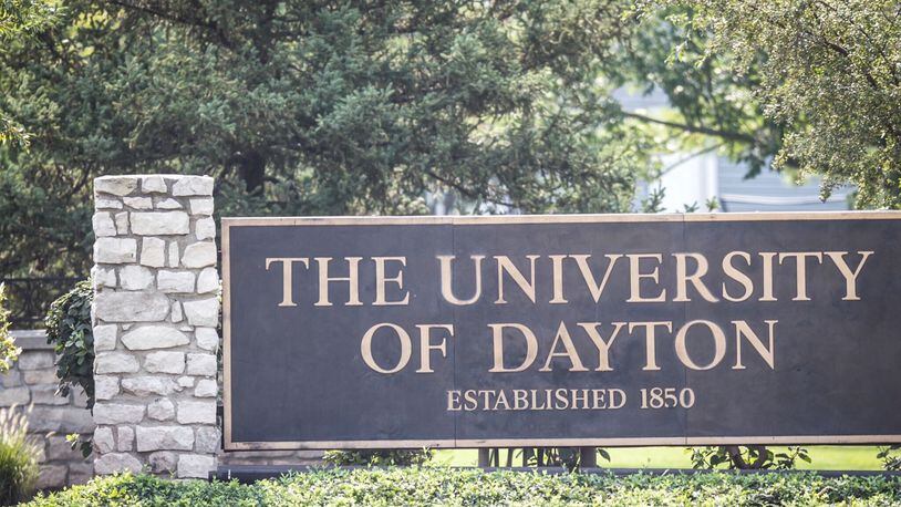 The University of Dayton front entrance off of Stewart St. in Dayton. Jim Noelker/Staff