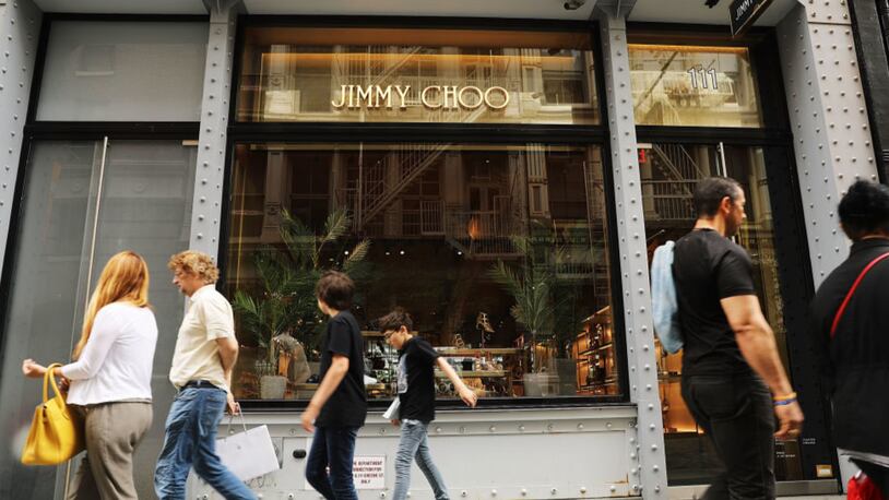 NEW YORK, NY - JULY 25:  A Jimmy Choo store stands in lower Manhattan on July 25, 2017 in New York City. Michael Kors Holdings announced on Tuesday that it had agreed to buy the shoe company Jimmy Choo for 896 million pounds, or about $1.2 billion. As retail sales across the country continue to weaken, many companies are starting to search for new sources of growth, especially in more luxury brand markets.  (Photo by Spencer Platt/Getty Images)