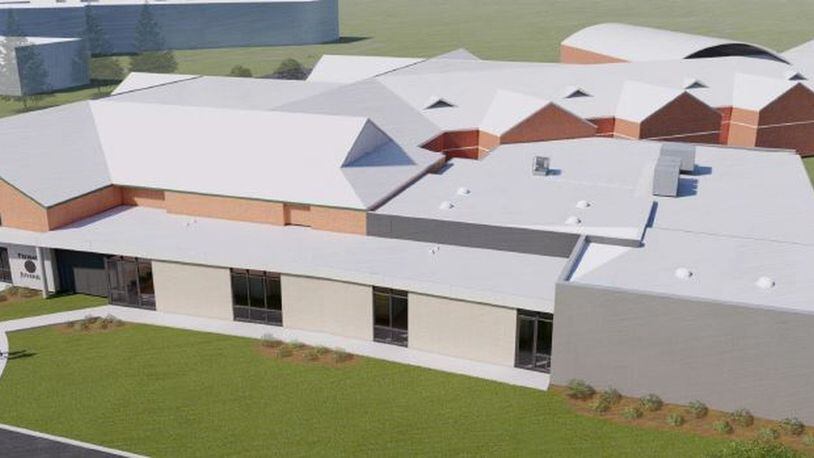 This is an aerial rendering of the renovated and expanded Warren County Probate and Juvenile Court Center to be built in Lebanon. CONTRIBUTED