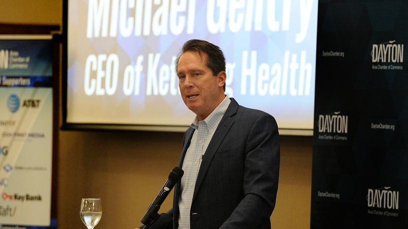 Kettering Health CEO Michael Gentry speaking at the Dayton Area Chamber of Commerce breakfast event, Friday, Jan. 12, 2024. The event was held at the NCR County Club in Kettering. MARSHALL GORBY\STAFF FILE