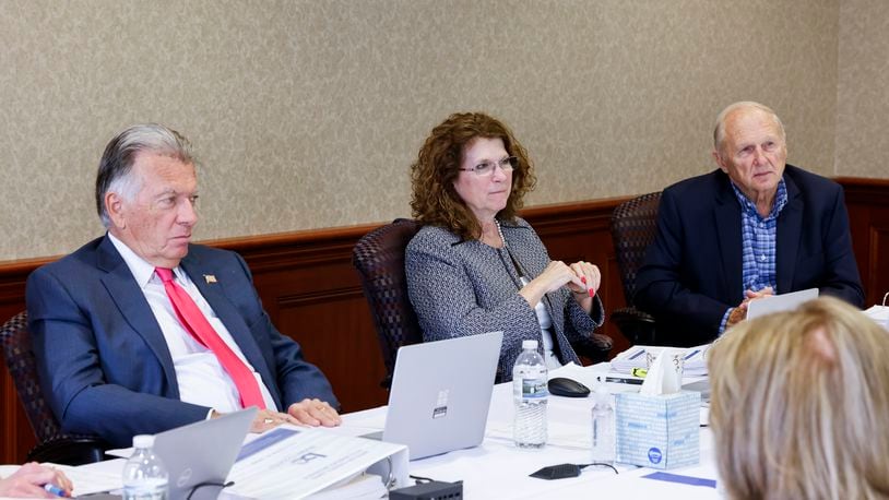 Butler County Commissioners T.C. Rogers, left, Cindy Carpenter, middle, and Don Dixon sit for budget hearings Monday, Oct. 17, 2022 in Hamilton. NICK GRAHAM/STAFF