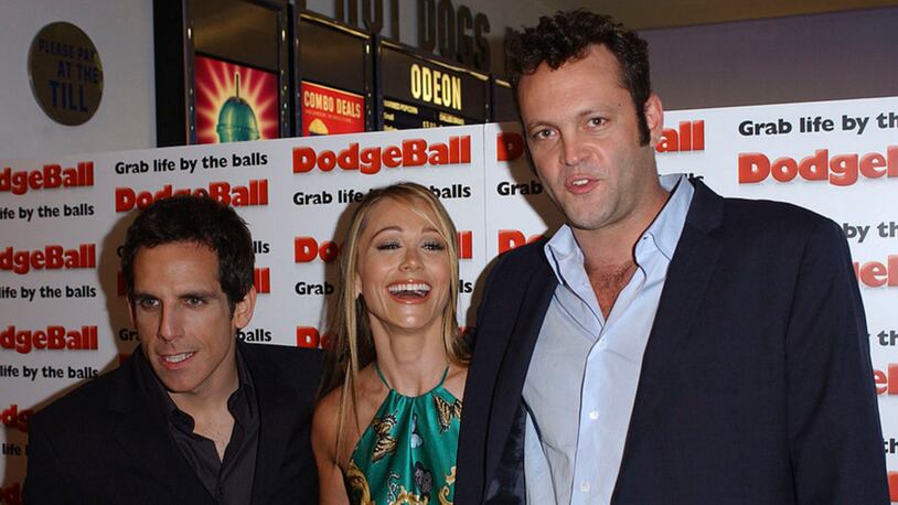 Actors Ben Stiller (left), Christine Taylor and Vince Vaughn starred in "Dodgeball: A True Underdog Story" in 2004.l