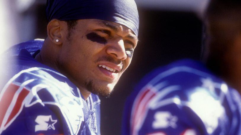 Tyler Glenn, No. 88 of the New England Patriots, looks on during a football game against the Buffalo Bills on October 12, 1997 at Gillette Stadium in Foxsboro, Massachusetts.  The Patriots won 33-6.  (Photo by Mitchell Layton/Getty Images)