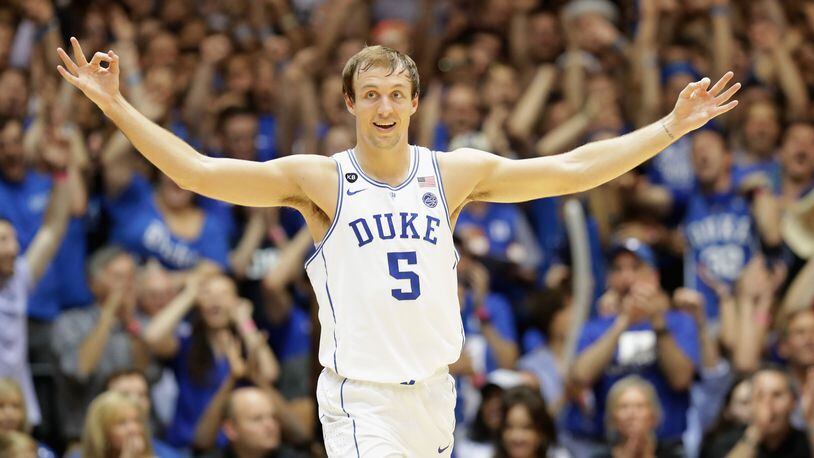 DURHAM, NC - FEBRUARY 28: Luke Kennard #5 of the Duke Blue Devils reacts after a play during their game against the Florida State Seminoles at Cameron Indoor Stadium on February 28, 2017 in Durham, North Carolina. (Photo by Streeter Lecka/Getty Images)