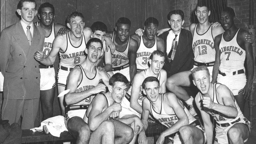 Crystal "Boo" Ellis (back row, fifth from left) is pictured with Springfield High School’s 1950 state championship basketball team. Team member Earl Fritts provided this photo. Front row from left are the late Jack Sallee (deceased), Bill McKaig and Lamar Kilgore. Second row: Bill Goettman and Joe Cahoon. Back row: Manager Dick Parsell (deceased), Bob Bronston, Earl Fritts, Roger Crabtree (deceased), Crystal “Boo” Ellis, Nate Murphy, Coach Elwood Pitzer (deceased), Don DeJong and Bob Hutchins. Not pictured: Dick Dillahunt.