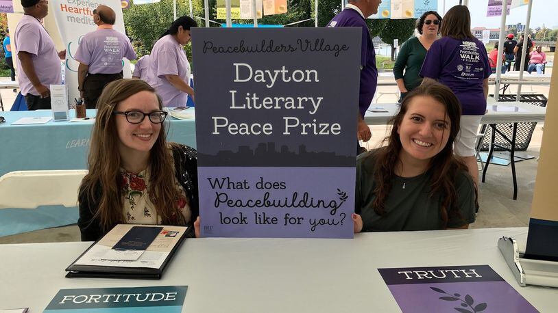 Pictured are the Dayton Literary Peace Prize’s new administrative assistant Emily Kretzer (left) and University of Dayton intern, Karen Naim. SUBMITTED PHOTO BY ANDY SNOW