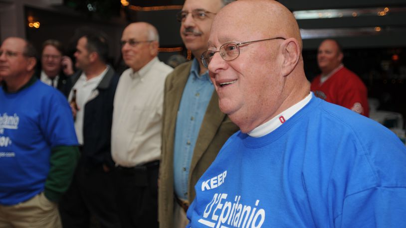 Ron D'Epifanio, Fairfield's mayor seeking re-election, watches election results at Tori's Station in Fairfield as they are reported by the Butler County Board of Elections.  He decisively won re-election. Staff file photo by Samantha Grier.