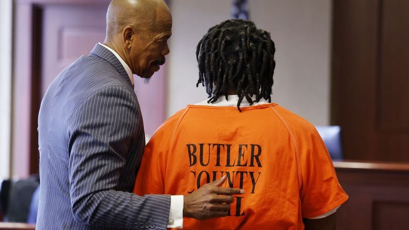 Anthony Brown, charged in a fatal shooting at Walmart in Fairfield Township, appeared with defense attorney Clyde Bennett II for a hearing Tuesday, March 14, 2023 in Butler County Common Pleas Court in Hamilton. Bennett was permitted to withdraw from the case NICK GRAHAM/STAFF