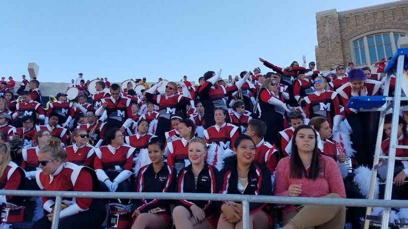 Miami University Marching Band members in the stands at Notre Dame for a game last season. BRENNEN KAUFFMAN/CONTRIBUTED