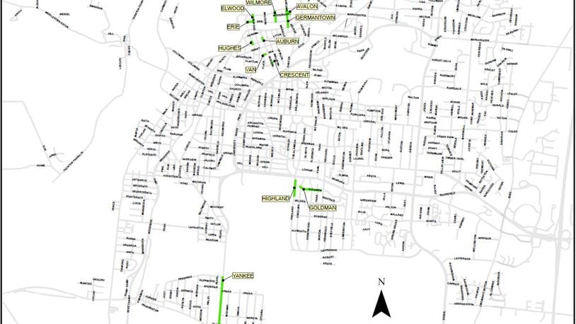 These are the streets are where the city of Middletown will reline the sewer lines later this fall. CONTRIBUTED/CITY OF MIDDLETOWN
