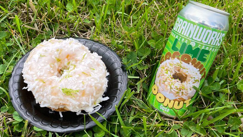 Pictured is a Lime Coconut Donut from Holtman's Donuts and Lime Coconut Donut Gose (beer) from Grainworks Brewing Company. CONTRIBUTED