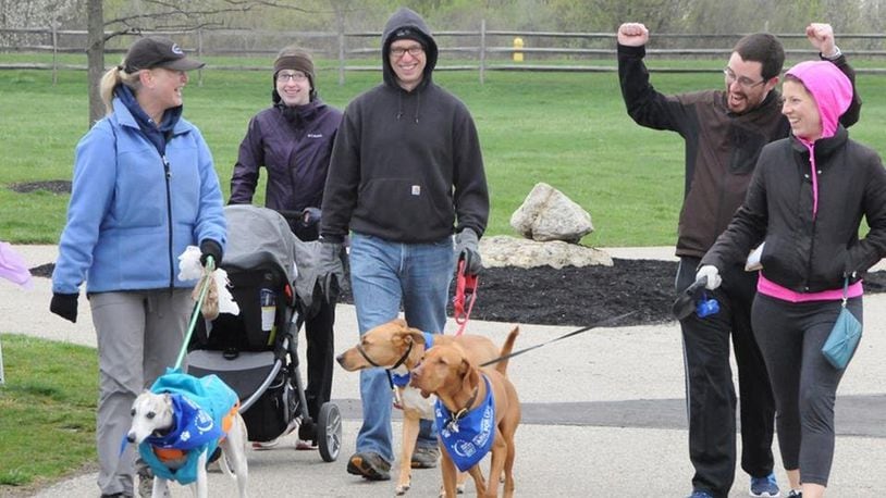 Participants walk and run during the second annual Bark for Life event in 2017. The third annual Bark for Life, a non-competitive 5K run/walk, is scheduled for April 14, 2018, at Voice of America MetroPark in West Chester Twp. CONTRIBUTED