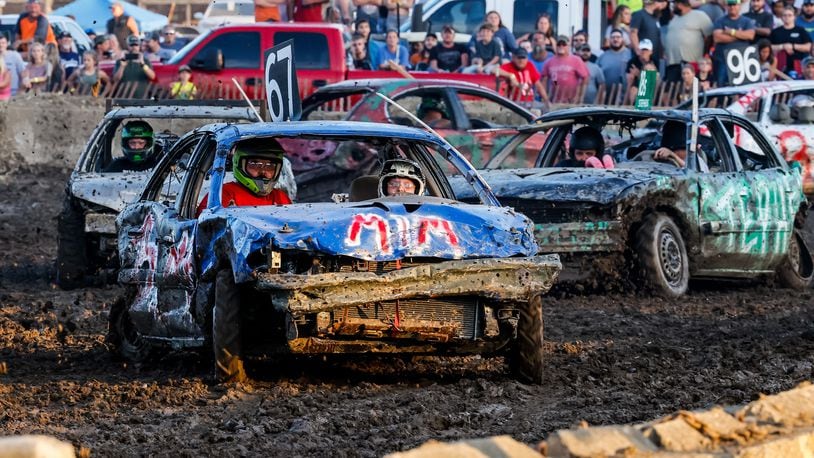 The final of three demolition derby events at the grandstand at the Butler County Fair is today, July 29. All drivers and cars must be checked in by 6 p.m. with the derby beginning at 7 p.m. Then on Saturday, the final day of the fair, there will be musical performances at the grandstand by Ryan Broshear and his band and special guest Justin Back.  The fairgrounds are located on Fair Avenue in Hamilton.  This photo shows a demolition derby at the fair in 2021. NICK GRAHAM / FILE PHOTO