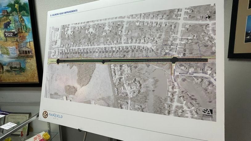 The city of Fairfield is working toward a 2024 start date for the South Gilmore Road road widening project between Mack and Resor roads. Pictured is the engineers drawing of the proposed project slated to start in the spring of 2024. MICHAEL D. PITMAN/STAFF 