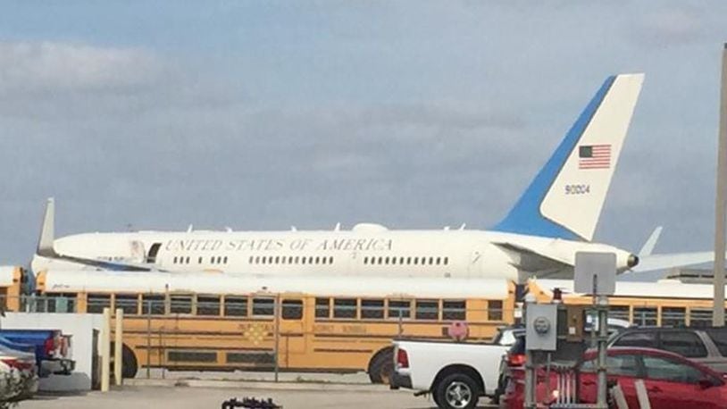 Executive One Foxtrot, a Boeing C-32 plane that usually carries the the first family, sits at Palm Beach International on Thursday afternoon.