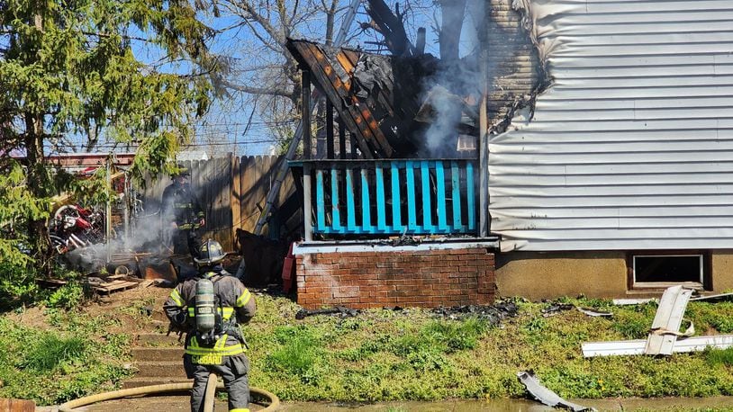 Fire crews responded to a fire on See Avenue in Hamilton just before 11:30 a.m. on Tuesday, April 11, 2023, for a structure fire. NICK GRAHAM/STAFF