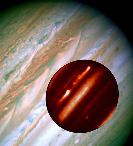 Hubble/IRTF composite image of Jupiter storms