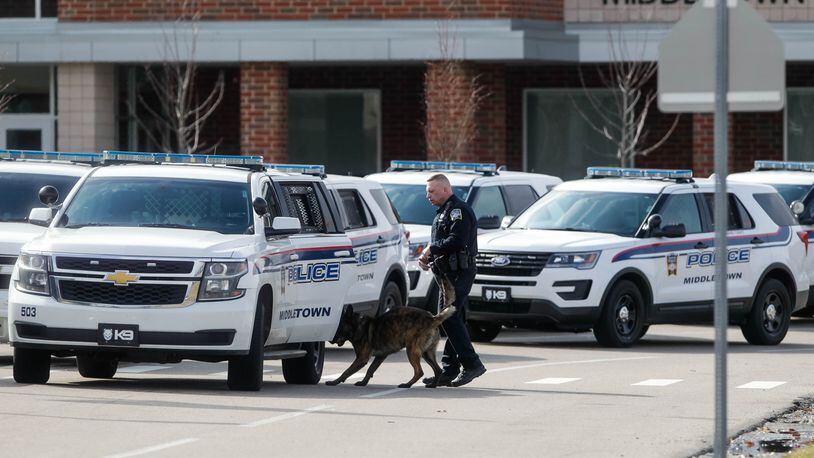 All Middletown schools and Lakota schools were put on lockdown on March 4 during the investigation, and officers located the student and the phone from which a threat was texted. A 14-year-old Middletown student pleaded guilty to inducting panic for the incident. NICK GRAHAM / STAFF