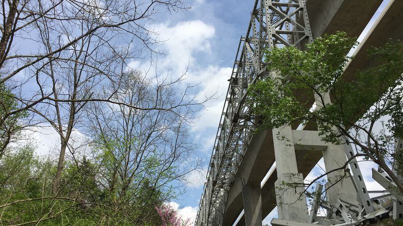The remaining portion of the old Jeremiah Morrow Bridge on Interstate 71 in Warren County will be demolished through implosion early Sunday, April 30.