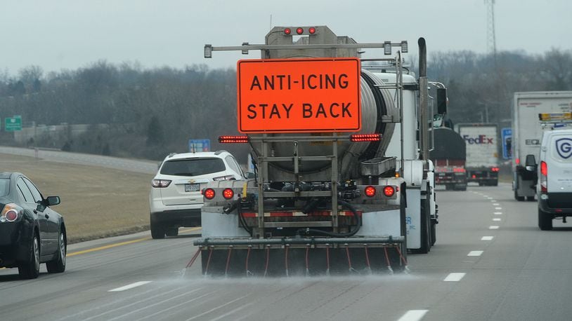 ODOT spraying anti-icing on southbound I-75 early Wednesday morning, January 26, 2021. MARSHALL GORBY\STAFF