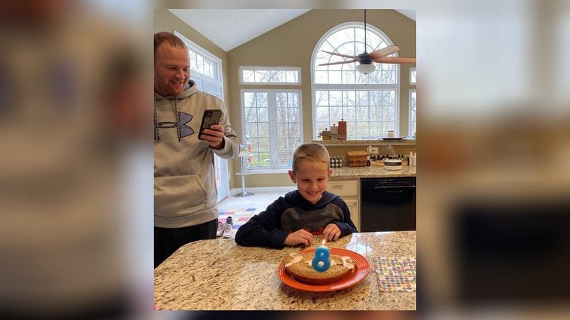 The coronavirus changed the birthday party plans for 8-year-old Luke Richardson of Fairfield Twp. Instead of attending an Indiana Pacers game and having friends over, his parents and two sisters threw him a birthday party. SUBMITTED PHOTO