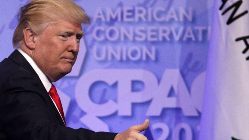 NATIONAL HARBOR, MD - FEBRUARY 24:  U.S. President Donald Trump acknowledges the crowd after he addressed the Conservative Political Action Conference at the Gaylord National Resort and Convention Center February 24, 2017 in National Harbor, Maryland. Hosted by the American Conservative Union, CPAC is an annual gathering of right wing politicians, commentators and their supporters.  (Photo by Alex Wong/Getty Images)