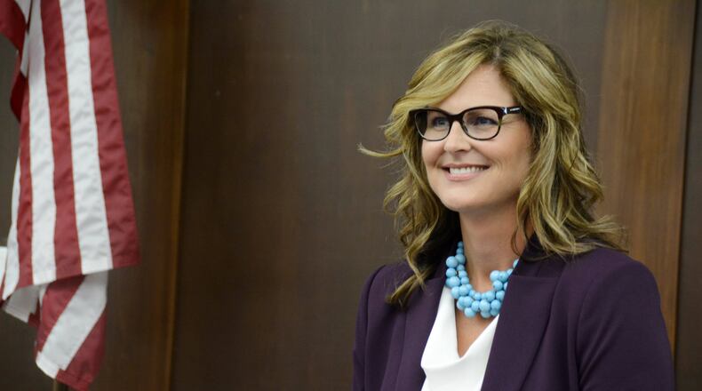 Ohio Rep. George Lang, R-West Chester Twp., and Democrat Kathy Wyenandt, of Liberty Twp., (pictured) debated on Tuesday, Sept. 25, at the VOA Learning Center in West Chester Twp. They are competing for the 52nd Ohio House District, which Lang was appointed to in September 2017. MICHAEL D. PITMAN/STAFF