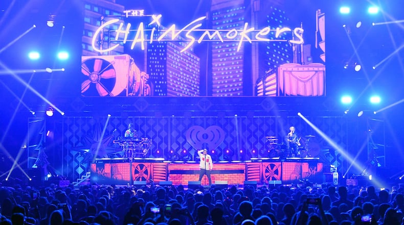 The Chainsmokers perform onstage at the Z100’s Jingle Ball 2017 in New York City. They are one of the headline acts for Bunbury Music Festival in Cincinnati June 1-3. DIA DIPASUPIL/GETTY IMAGES