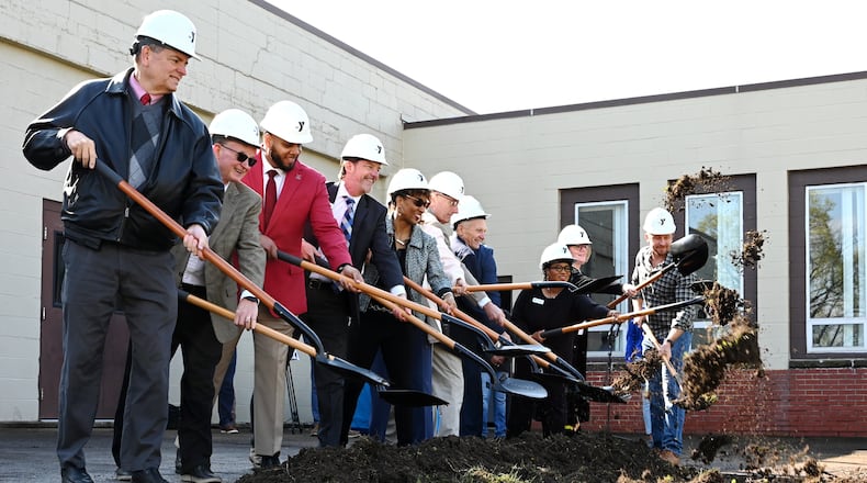 The Booker T. Washington Center on South Front Street in Hamilton will undergo a $1.6 million expansion and renovation that will begin in the next few weeks and wrap up either by the end of the year or the start of 2026. Hamilton city and community leaders, officials with the Great Miami Valley YMCA and Butler County commissioners participated in a groundbreaking ceremony on Thursday morning, April 10, 2025, at the center. MICHAEL D. PITMAN/STAFF