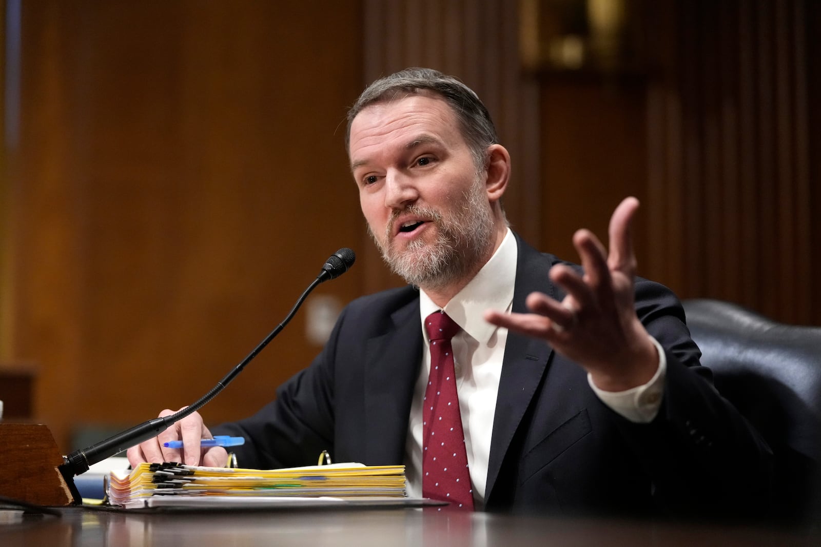 U.S. Trade Representative Jamieson Greer testifies before the Senate Finance Committee on Capitol Hill in Washington, Tuesday, April 8, 2025. (AP Photo/Mark Schiefelbein)