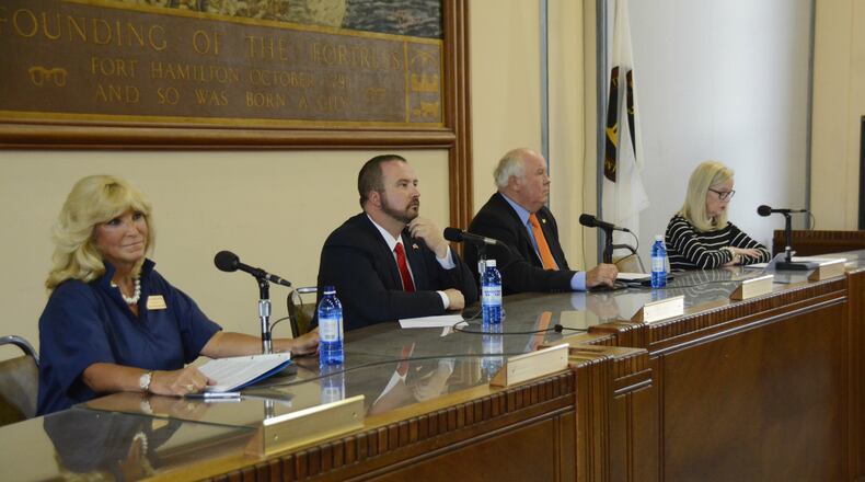 Candidates for the 51st Ohio House District participate in a forum April 18 in Hamilton. Candidates, from left, are Sara Carruthers, Wes Retherford, Greg Jolivette and Susan Vaughn. Carruthers, Retherford and Jolivette are vying for the GOP nomination in the May 8 primary. Vaughn is the lone Democrat and will face the winner of the GOP primary in the general election this fall. MICHAEL D. PITMAN/STAFF