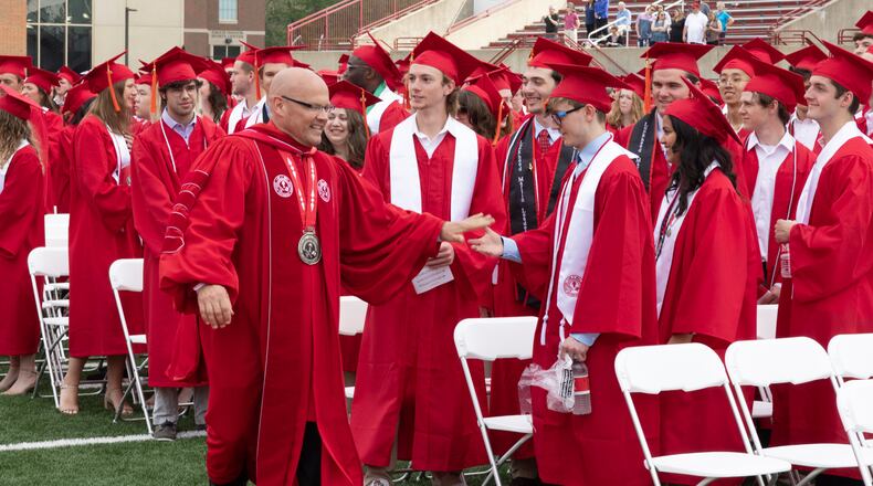 Miami University celebrated the graduation of 4,555 students during its 184th spring commencement ceremony Saturday, May 13, 2023 at Yager Stadium on the Oxford campus. President Gregory Crawford presided with alumna and Hamilton native Nicole Fleetwood offering the commencement address. CONTRIBUTED/MIAMI UNIVERSITY