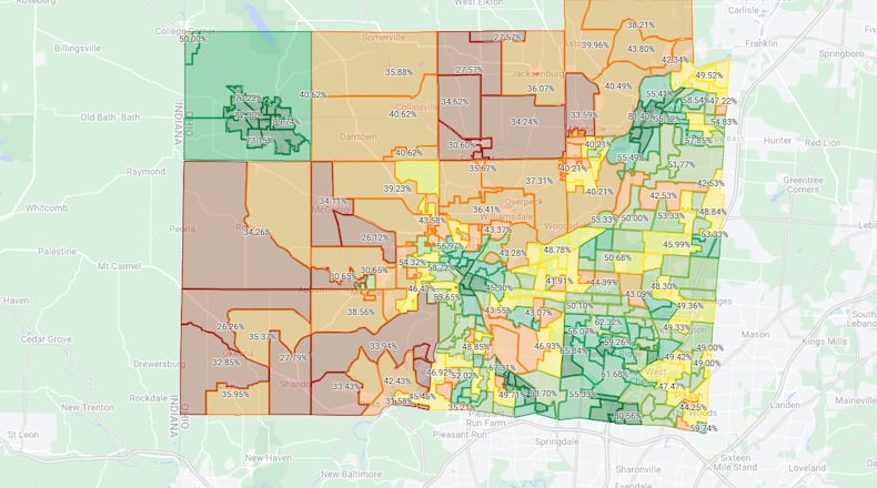 Issue 1 was most popular among Butler County voters in urban areas. Oxford voters in particular supported the measure, with the five top precincts by support all in the city. SEAN SCOTT/CONTRIBUTED/GOOGLE MYMAPS