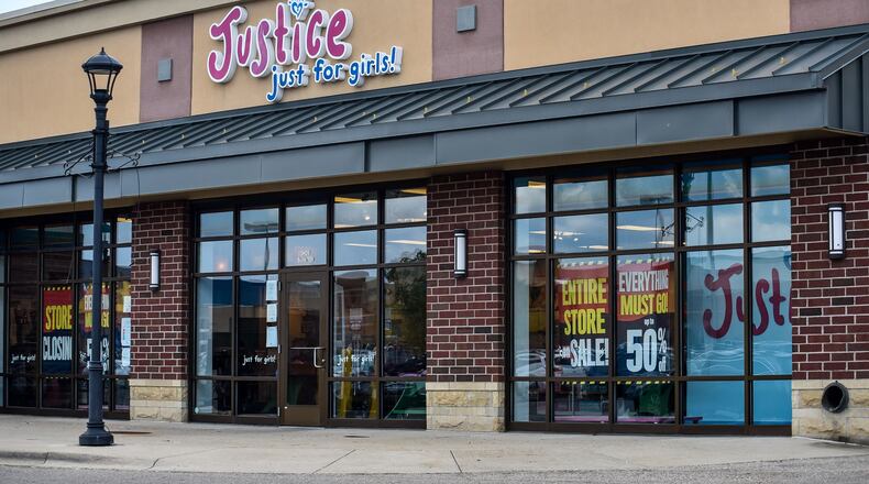 The Bridgewater Falls location of Justice in Fairfield Twp. is one of scores of stores to close across Southwest Ohio as a result of the economic woes of parent company, Ascena Retail Group, which filed for Chapter 11 bankruptcy protection last week. The company operates nearly 3,000 stores mostly at malls, including Ann Taylor, Lane Bryant, Catherines, Loft, Lou & Grey and Justice.